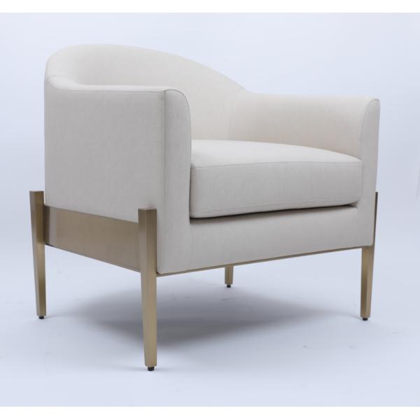 White Fabric Single Lounge Armchair Sofa Luxury Comfortable Gold Metal Frame
