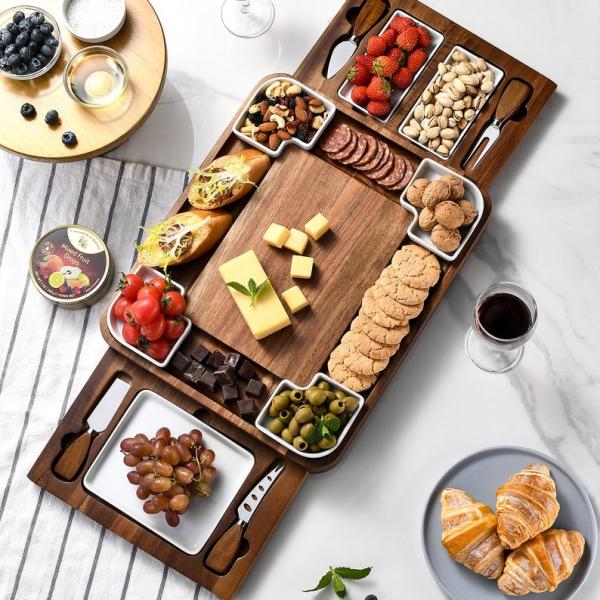 Customizable Multi-Function Bamboo Cutting Board with Stand and Collapsible Colander