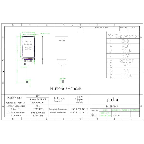 Polcd Малый размер 1,9 дюймовый ЖК-дисплей 170*320 Трансмиссивный IPS TFT ЖК-модуль
