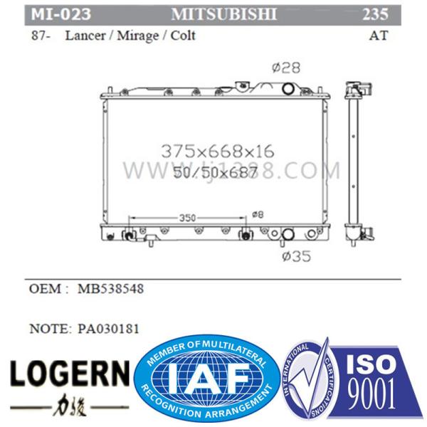 16mm Thickness MITSUBISHI Car Radiator For Lancer / Mirage / Colt 87-91