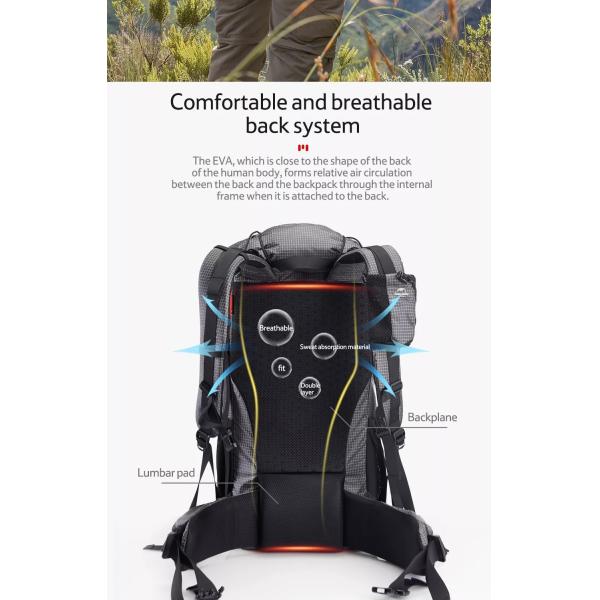 Black ODM Waterproof Hiking Backpack 65 Litre Mountain Climbing Backpack Outdoor