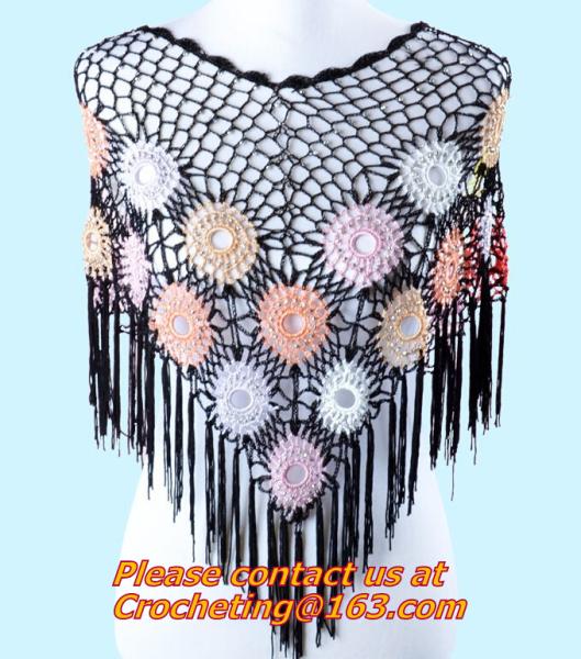 Womens Tassel Hollow Long Handmade Crochet Ponchos Wool Grandrelle Yarn Poncho Female
