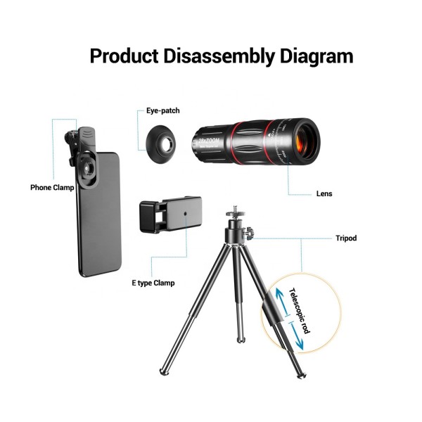 4 In 1 Phone Camera Lens OEM Phone Lens Kit With 28X Telephoto 0.6X Wide Angle and 20X Macro