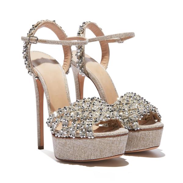 Janbal Nude 15cm Platform Heel Shoes Rhinestone Platform Heel Sandals