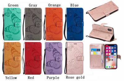Embossing 3D Butterfly Leather Bracket Stand Wallet Case with slots for iPhone