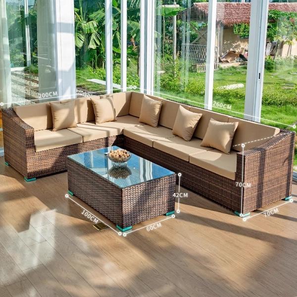 Outdoor Wicker Sofa Garden Waterproof and Sunproof Rattan Chair Set Patio Terrace Rattan Furniture