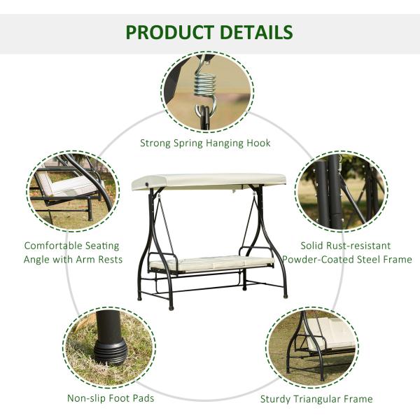 AJUNION Steel Frame Swing Hammock Chair for Patio Garden 150kg Weight Capacity Canopy