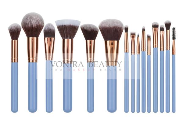 Rosy Gold Taklon Synthetic Hair Makeup Brushes With Blue Handlle
