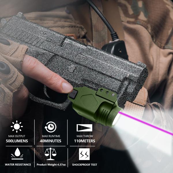 Электрофонарь алюминиевой видимости лазера корокоствольного оружия тактический светлый пурпур 500 люменов