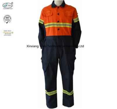 Fire Rated Fr Cotton Coveralls Two Tone Cotton Denim Orange Navy Blue