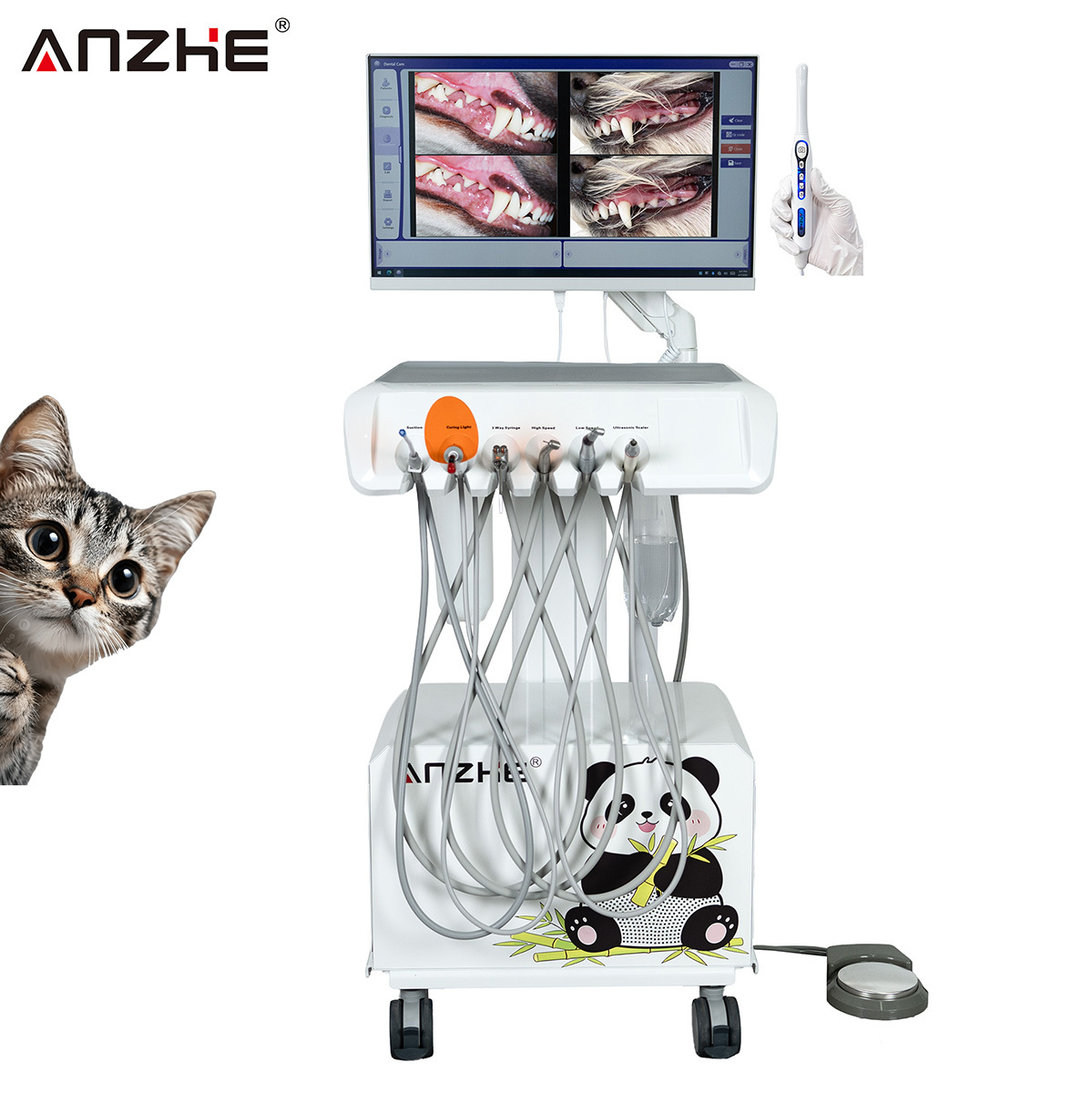 Portable Veterinary Dental Unit with HD Oral Camera and All In One Computer Built In Air Compressor Veterinary Dental Workstation for Animal Dental Clinics