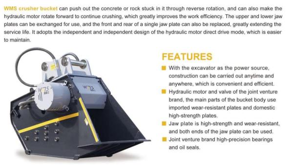 Écrouilleur Bucket Jaw Excavator Attachment Roche WMS Écrouilleur Bucket