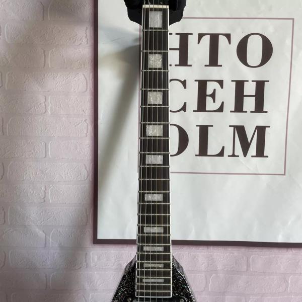 Custom Factory Metallic Grey Silver V Shape Electric Guitar Closed Pickups Mahogany Body Neck