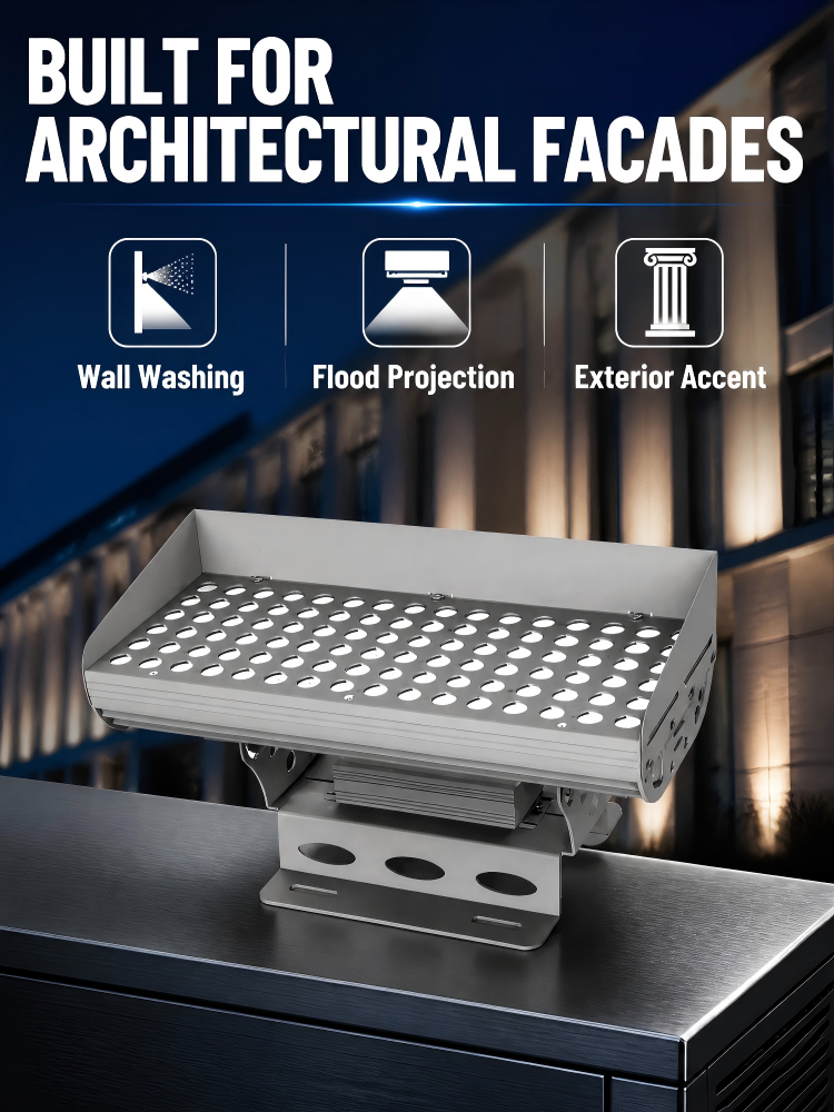 IP67 Waterproof LED Flood Light Anti‑glare Shield Aluminum Body RGBW DMX512 Control for Municipal Architectural Lighting