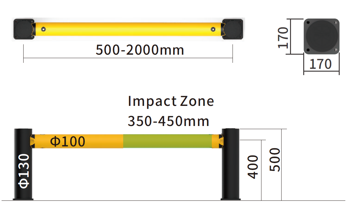 Upright Protector Anti Collision Post Flexible Safety Barrier Single Rail / 2 Rails / 3 Rails