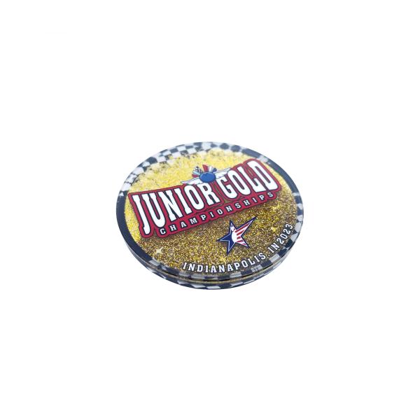 Personalized Junior Gold Glitter Acrylic Fridge Magnet – A Shiny Tribute to Championship Spirit