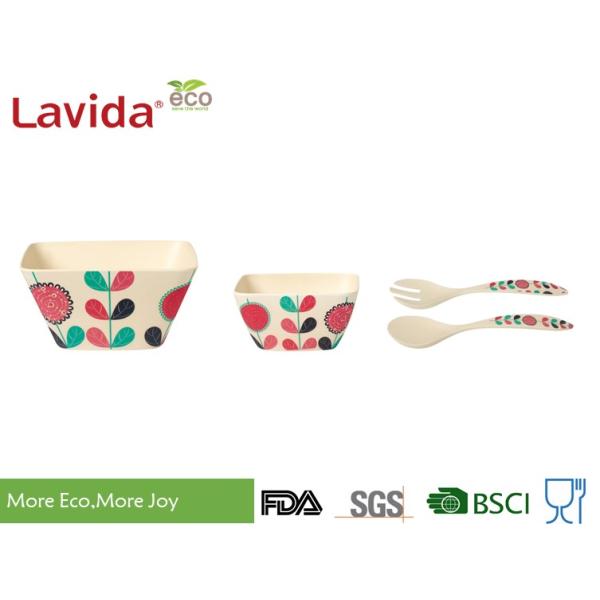 Non - Toxic Bamboo Fiber Tableware High End Hand Drawn Nature Flowers Customized Printing