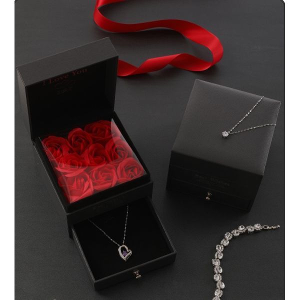 Necklace Gift Box, Jewelry Box, Valentine'S Day Gift Box Jewelry Gift Box, Drawer-Style Necklace Box, Romantic Gift Box, Valentine'S Day Birthday Jewelry Box Double-Door Ring And Necklace Jewelry Box