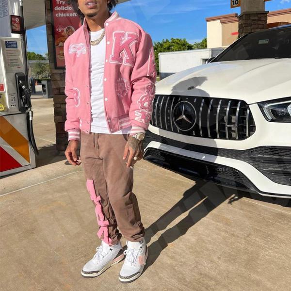 Customization Chenille Embroidery Logo Mens Leather Bomber Jacket Baseball Jacket Streetwear