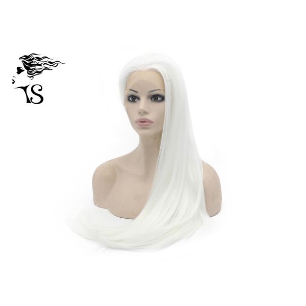Silky Straight Synthetic Lace Front Wigs , Long White Blonde Synthetic Wigs