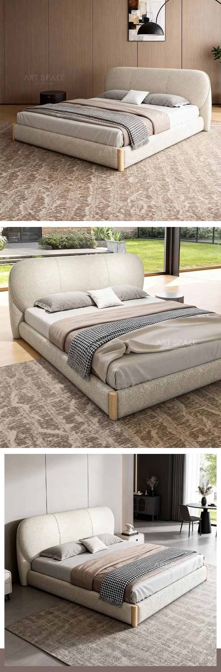 Nordic Style Teddy Velvet Art Bed Bedroom Furniture Italian Luxury Modern King Size Bedroom Set