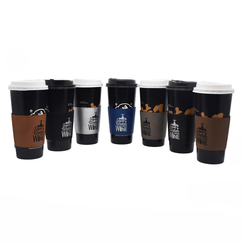 Blank Laser Engraving PU Leather Coffee Cup Sleeve, Heat Insulated Reusable Leather Cup Holder for DIY Custom Logo Text, Tumbler Coffee Cup Wrap for Crafts Wedding Gifts