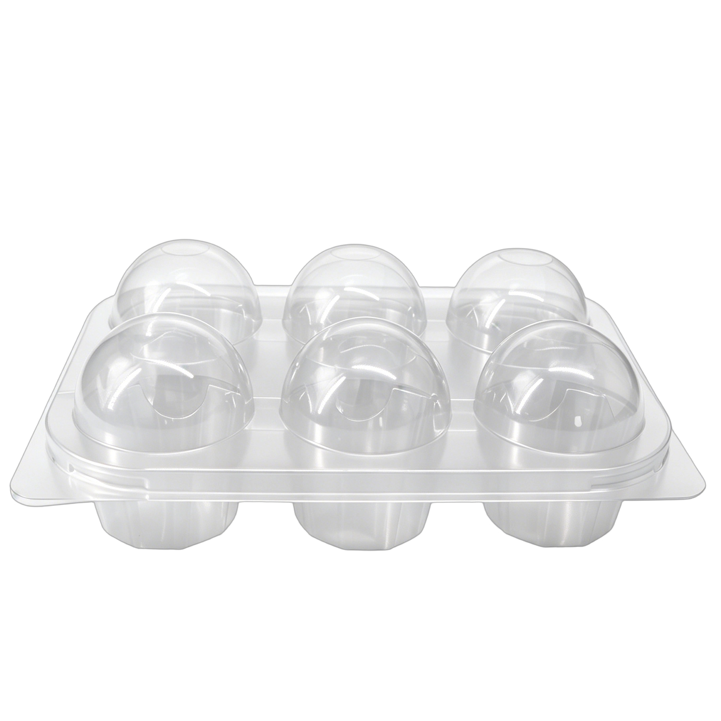 6 Cavity Clear PET Hinged Cupcake Box with Dome Lid Disposable Bakery Packaging