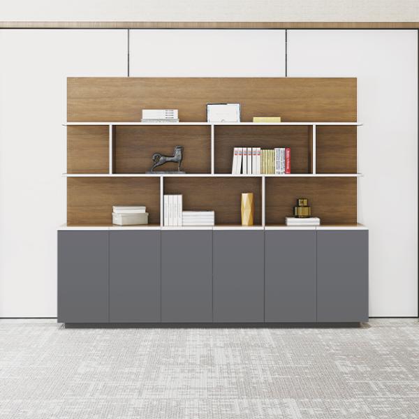 Combinación de gabinete trasero de oficina, multifuncional, estilo industrial ligero, diseño de borde envuelto, exhibición de libros, gabinete trasero de oficina independiente