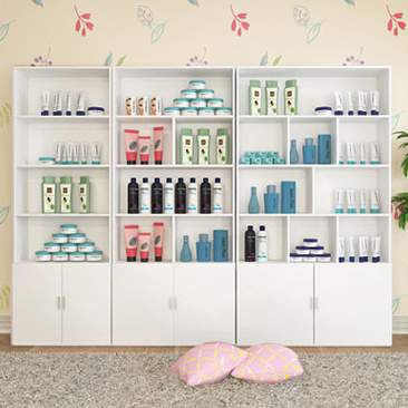 White / Pink Shop Display Cabinets , Commercial Display Cases For Cosmetics Store