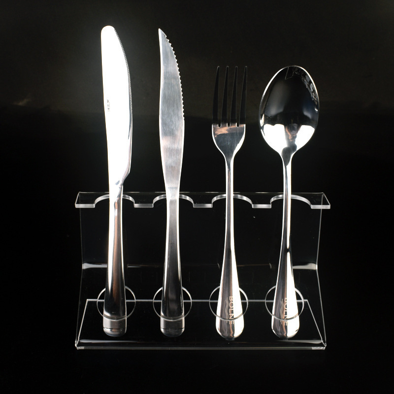 Double Tiers Transparent Acrylic Display Stand Standing Type for Cutlery and Tableware Soup Spoon Base Exhibition