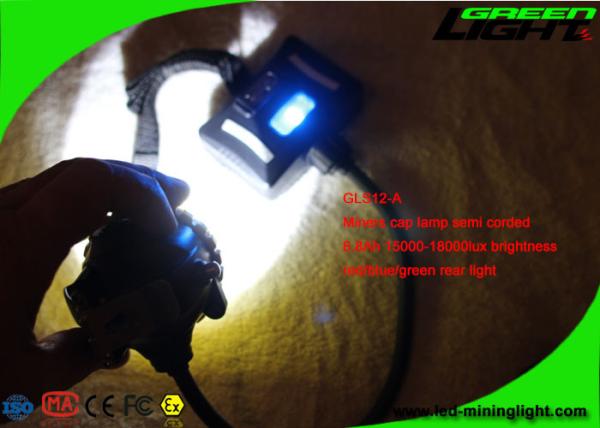 Semi Corded Coal Miner Hard Hat Light 6.8Ah Li - Ion Battery With 2 SMD Back Up Lights