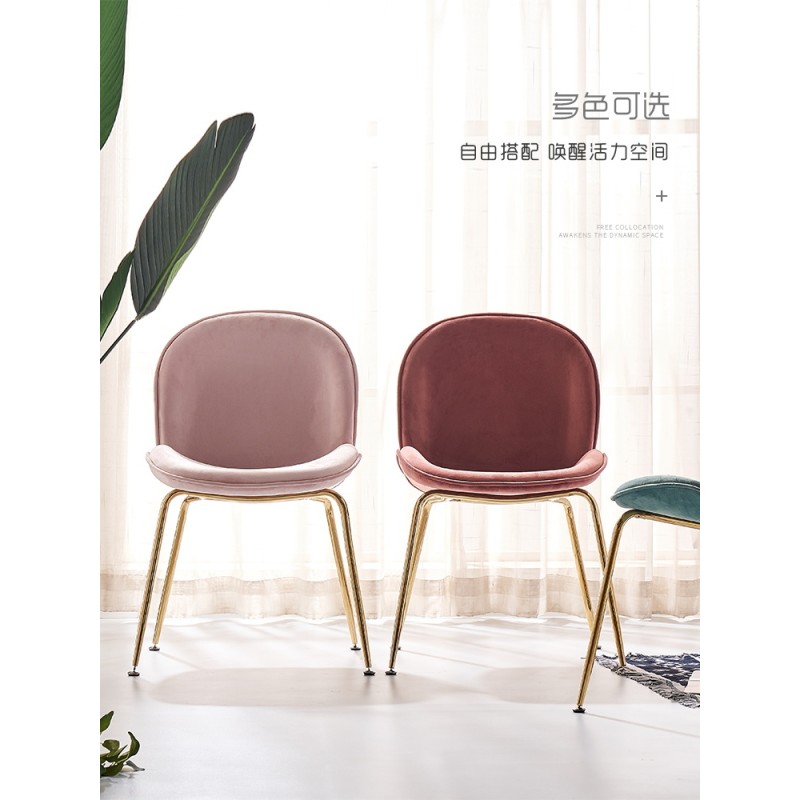Hot Sale Metal Leg Dinning Chair Modern Restaurant Hall French Fabric Velvet Beetle Dining Chair