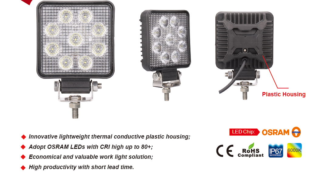 Offroad чистые света потока 12V работы СИД белого квадрата 9W водоустойчивые