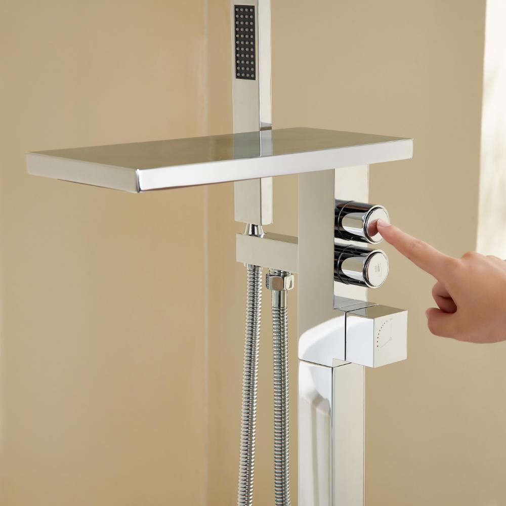 Polished Chrome Freestanding Waterfall Bath Taps Faucet Widespread