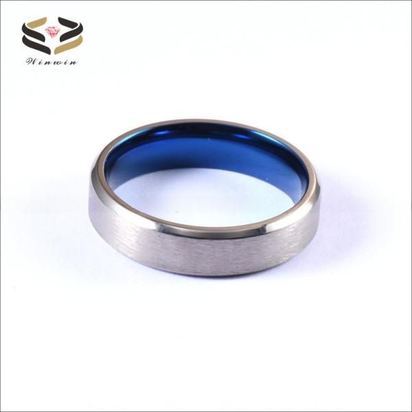 Men'S Silver Blue Plated Titanium Wedding Band Ring Brushed 6mm Third Party Appraisal