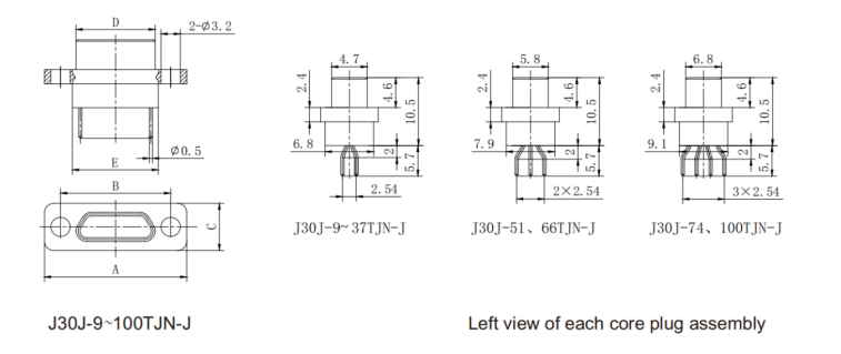 Micro D Subminiature Rectangular Connector J30J‑51TJN‑J 51Pin Straight Male Plug PCB Plug Connector