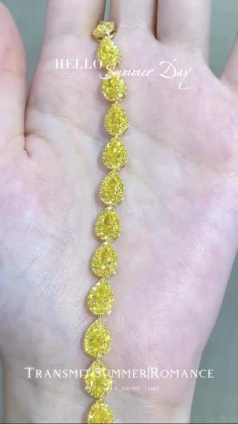 Pear Cut Amarelo Diamante Pulseira de tênis VS Clarity T13.68ct Anel de ouro branco 18k