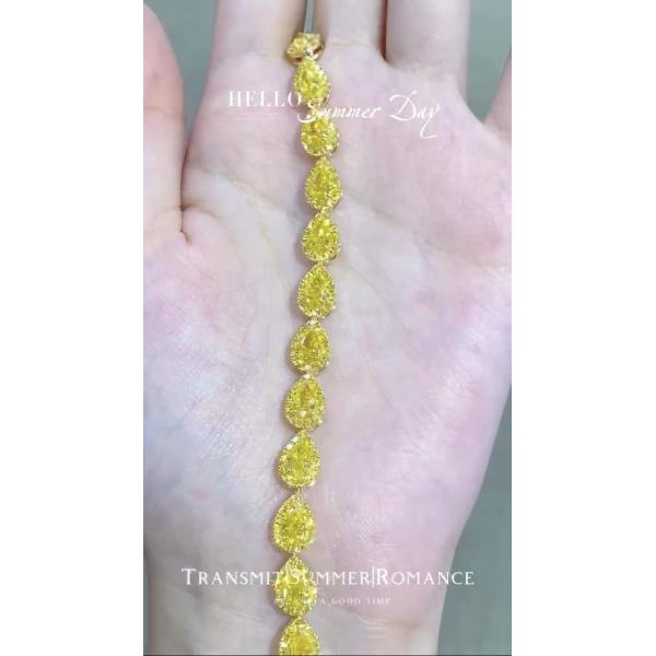 Perra Corte Amarillo Diamante Pulsera de tenis VS Claridad T13.68ct 18k Anillo de oro blanco