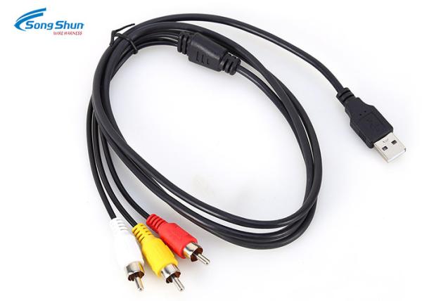USB 2.0-3 RCA Male Plug Audio Extension Cord , AV Adapter Audio Lead Cable