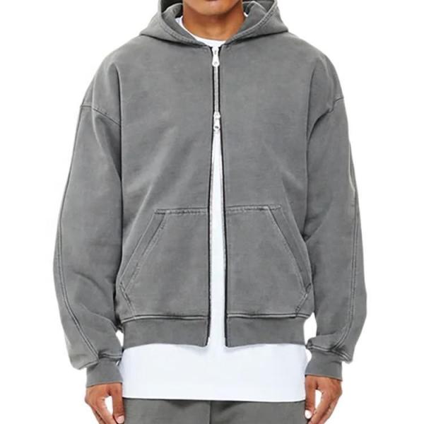 Logotipo personalizado respirável Homem 100% de algodão Hoodie Francês Terry Zipper Up Oversized