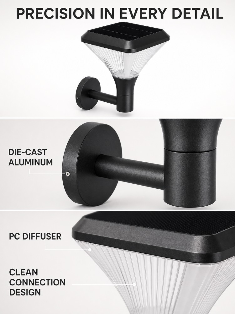 Solar Outdoor Wall Light IP65 Waterproof LED Sconce for Garden Patio Villa Porch Lighting