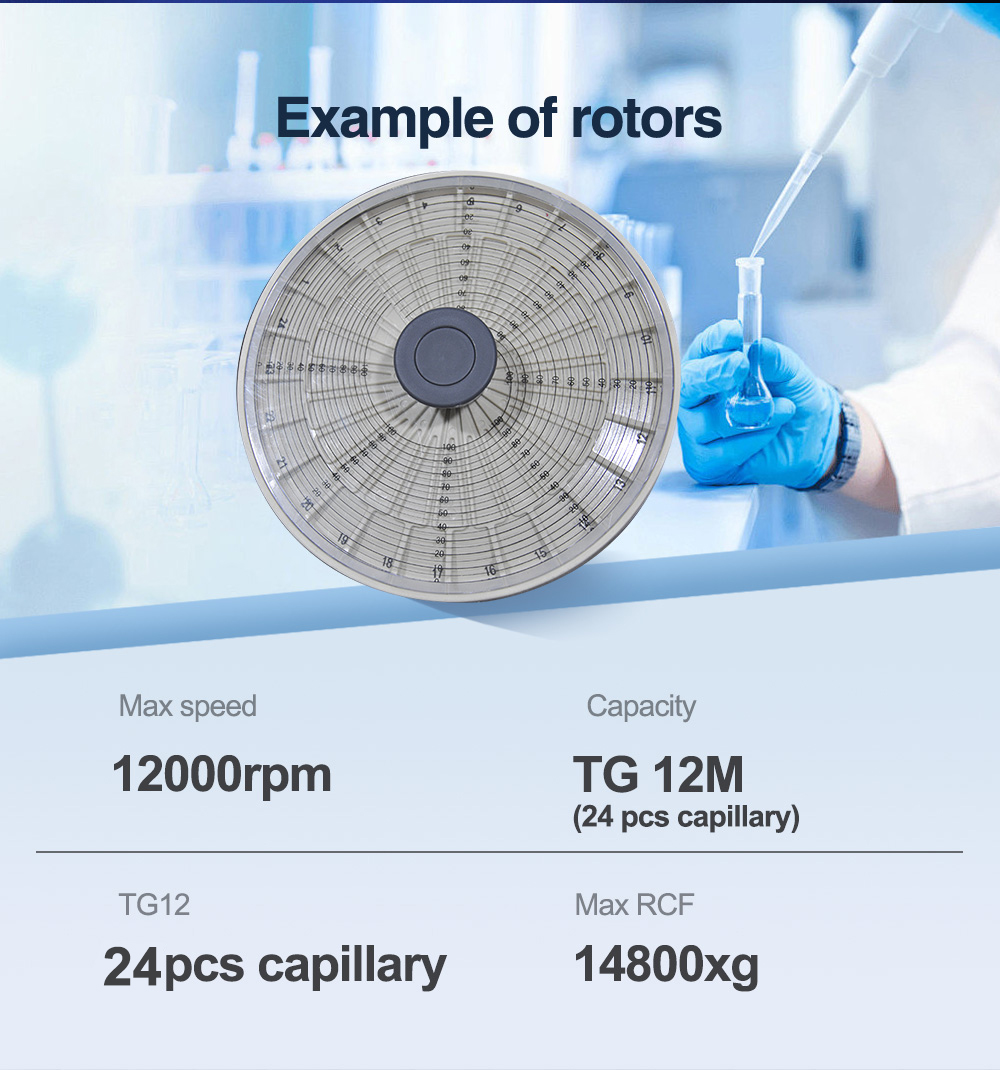 CenLee High Speed 12000rpm Hematocrit Centrifuge with 24pcs Capillary Tube 75mm LCD Display Micro Hematocrit Centrifuge