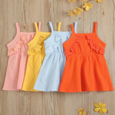 Comprimento médio sem mangas dos vestidos ocasionais da cor sólida da roupa do vestido das crianças ocasionais