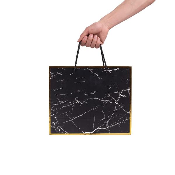 Custom Print Luxury Eco Marble Black Gold Boutique Gift Carry Paper Bags for Other Tokens