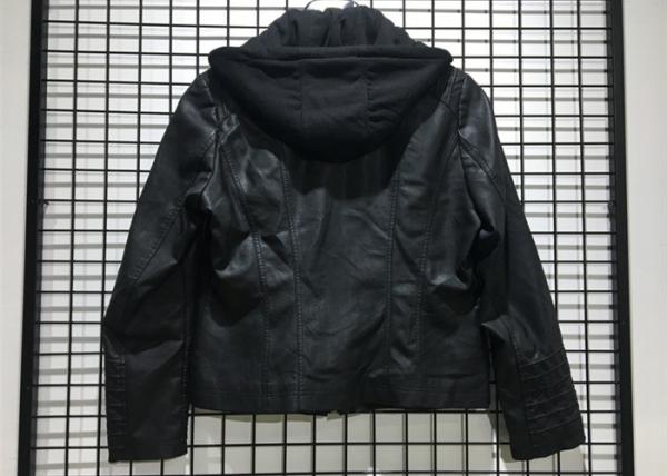Autumn Black Mens PU Jacket Faux Leather Biker With Detachable Knit Hood