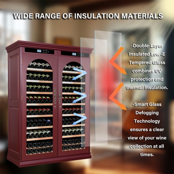 Burgundy Solid Wood Dual Zone Kitchen Wine Cooler with Smart Digital Control Panel
