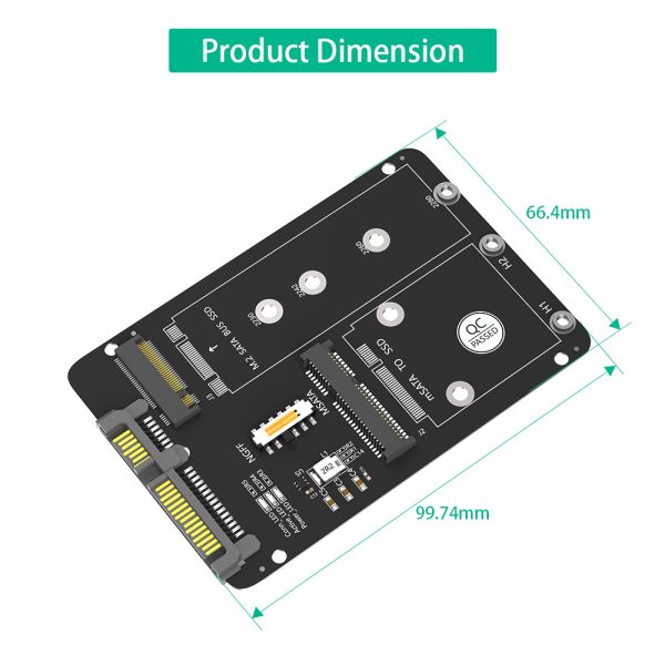 2 in 1 M.2 NGFF Key B & mSATA SSD to SATA3 Adapter Supports NGFF M.2 Key B SATA SSD and 4 Sizes with Hi-Speed 6Gbps Interface