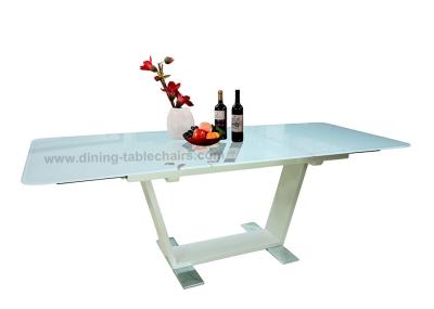 White Painted Tempered Glass Dining Table 2.2 Meter Stainless Base