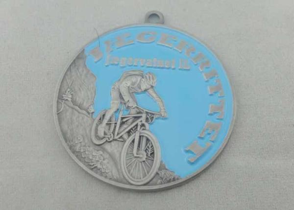 Bike Sport Enamel Medal Brass Stamped With Antique Silver Plating