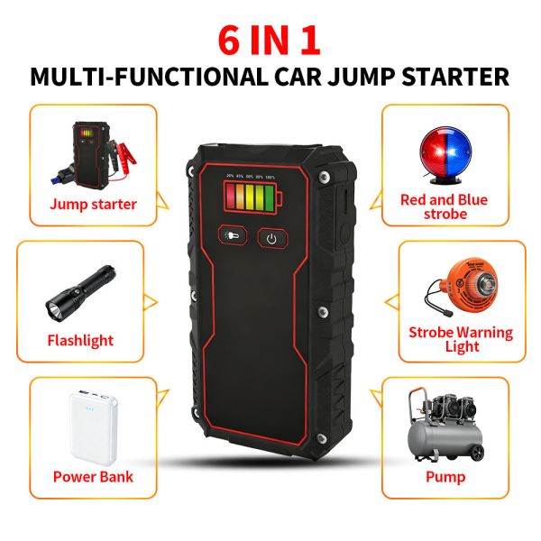 8000mAh 10000mAh 3 In One Jump Starter With Tire Inflator Power Bank 12V Emergency Battery Jumper Pack